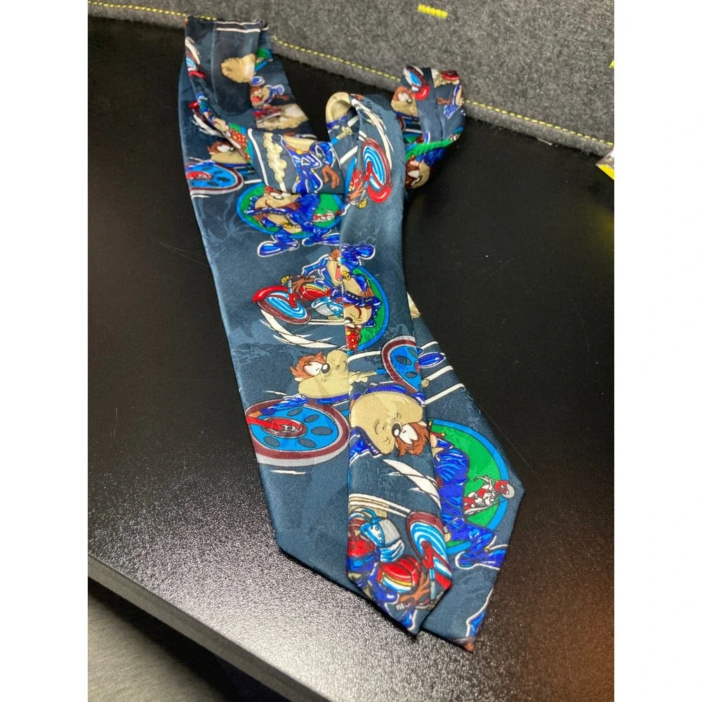 Vintage 1993 Looney Tunes Tasmanian Devil Taz Biker Motorcycle‎ Polyester Tie